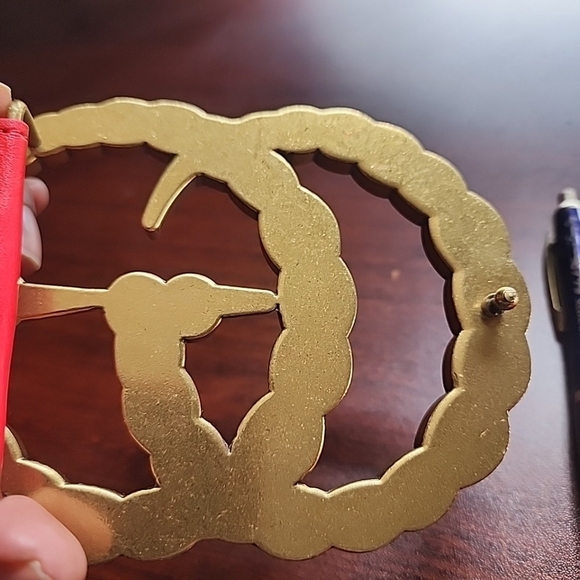 GUCCI GG Marmont Leather Belt – Red with Pearl Embellished Gold Buckle 38 - - Picture 4 of 10